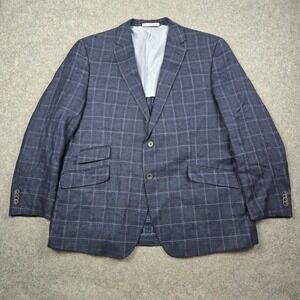 Joseph Abboud Blazer Mens 48R Blue Windowpane Linen Blend Sport Coat Heritage